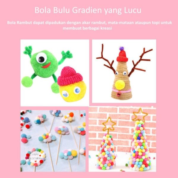 Mainan kreatifitas anak Pom Pom Warna Warni, Bola Bulu Warna Warni - Image 4