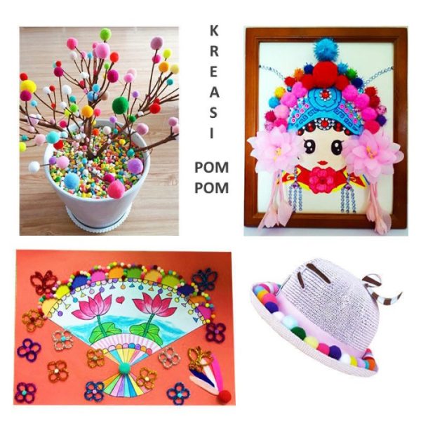 Mainan kreatifitas anak Pom Pom Warna Warni, Bola Bulu Warna Warni - Image 5