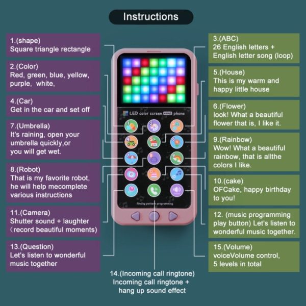 Maianan handphone edukasi anak, Mainan hp telp, Kids Color LED Phone - Image 2