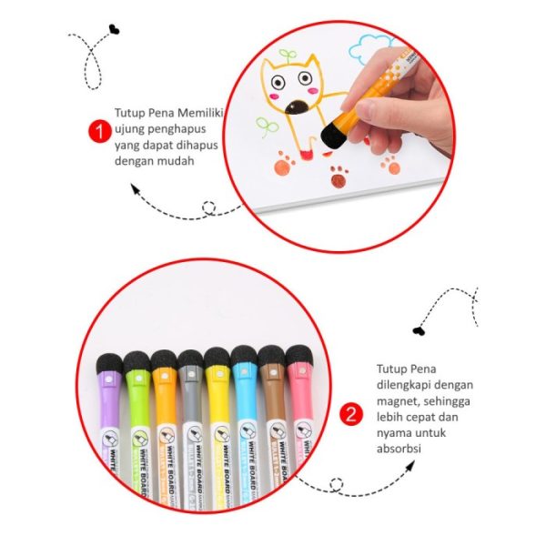 Spidol Board Marker Warna Warni, Premium Magnetic Dry Wipe Pens - Image 3