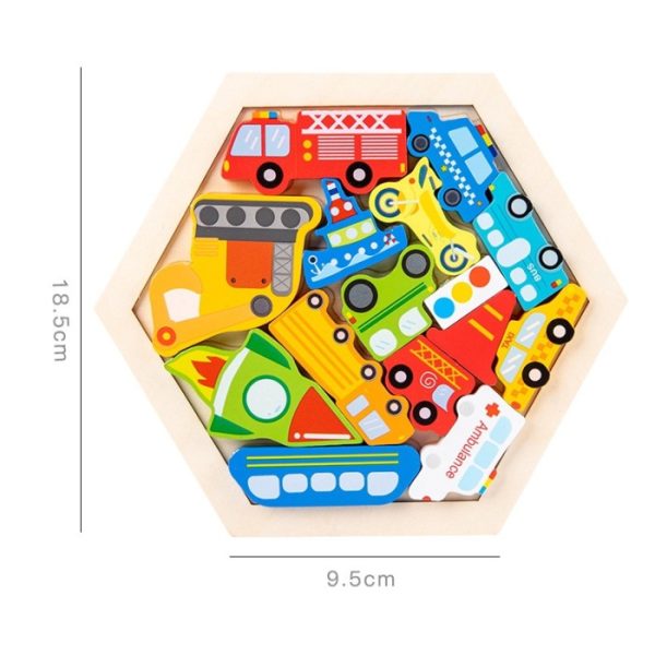 Puzzle 3D hexagon animal angka anak, Puzzle cocokkan bentuk kayu anak - Image 5