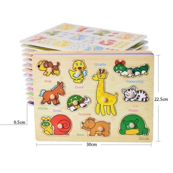 Puzzle kayu anak, Puzzle mainan Knob, Puzzle kayu knop dasar ada gamb - Image 3