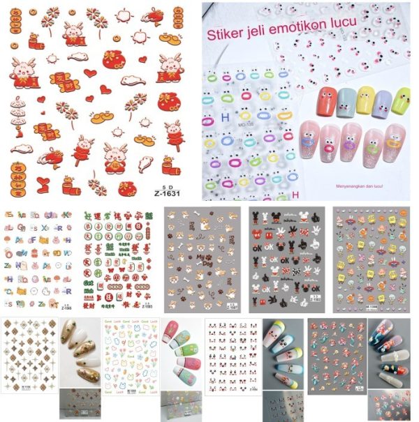 [2] Stiker kuku muncul 3D 5D lucu, Nail Art Sticker Nikah Acara Lucu