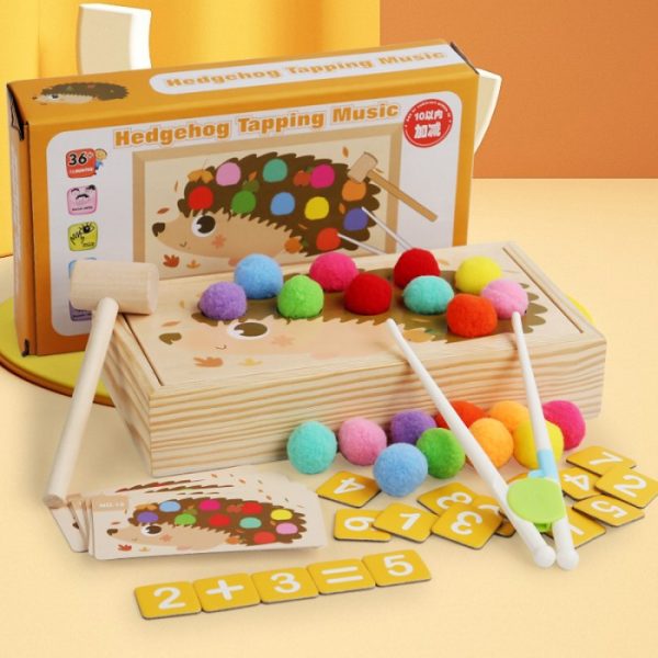 Mainan montessori warna landak berhitung 2 in 1, Hedgehog Hand eye coo