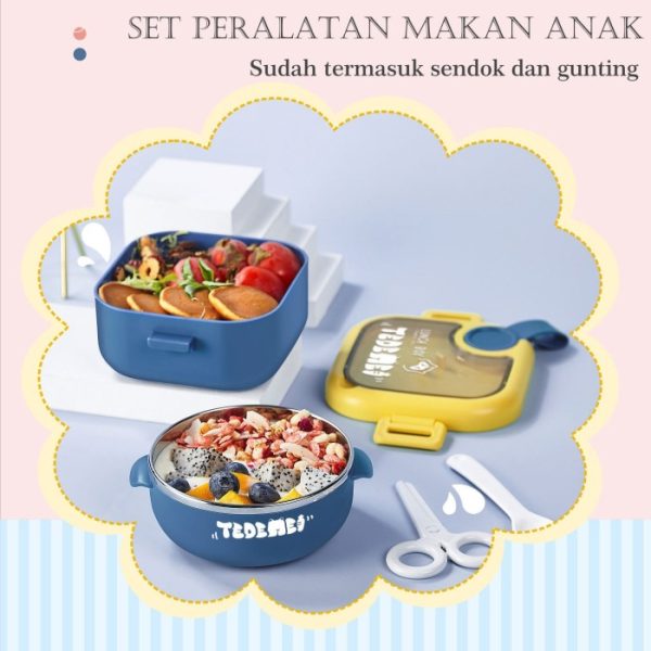 Set Kotak Bekal Makan anak Kombinasi Plastik PP &  Stailess steel