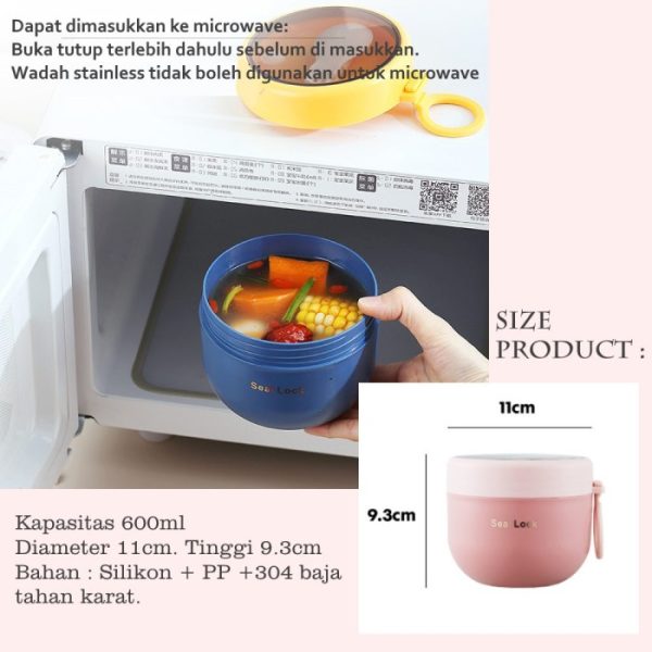 Tempat Sup, Bubur Stailess Steel anti Tumpah, Kotak Bekal Bentuk Cup - Image 2