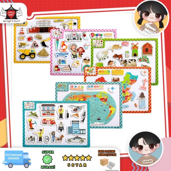 Mainan jigsaw puzzle papan tulis magnet, Puzzle magnet kartun anak