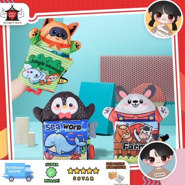 Buku puppet soft book, Mainan buku handpuppet, Buku kain anak