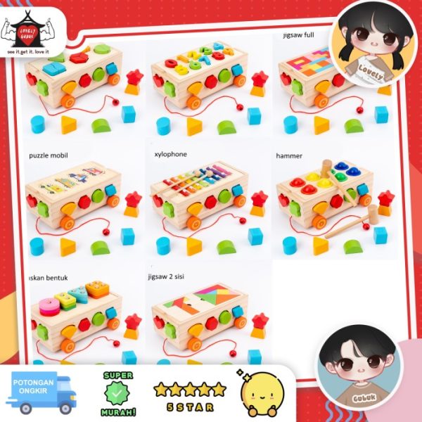 Mainan puzzle 3 in 1, Mainan puzzle kayu anak mencocokkan