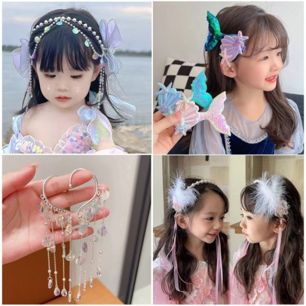 Aksesoris rambut princess mermaid fairy anak, Jepitan rambut manis