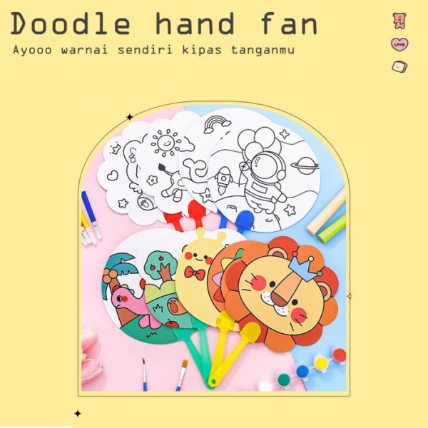 Kipas Tangan DIY Mewarnai Sendiri, Doodle Hand Fan, DIY Coloring Fan