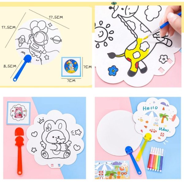 Kipas Tangan DIY Mewarnai Sendiri, Doodle Hand Fan, DIY Coloring Fan - Image 2