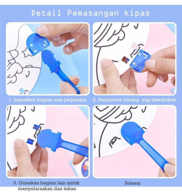 Kipas Tangan DIY Mewarnai Sendiri, Doodle Hand Fan, DIY Coloring Fan - Image 3