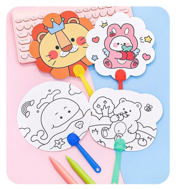 Kipas Tangan DIY Mewarnai Sendiri, Doodle Hand Fan, DIY Coloring Fan - Image 4