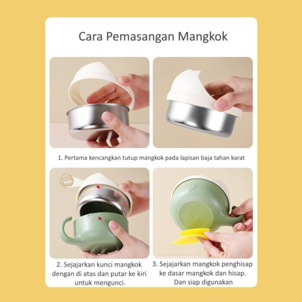 Set Mangkok Makan Anak Bayi Anti Tumpah dilengkapi Mangkok Stainless - Image 4