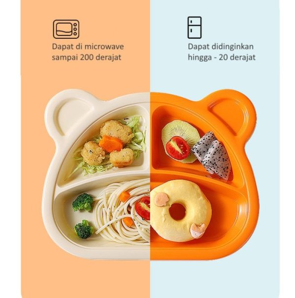 Set Piring Makan Anak bersekat dengan Tutup Model Beruang, Set Makan - Image 3