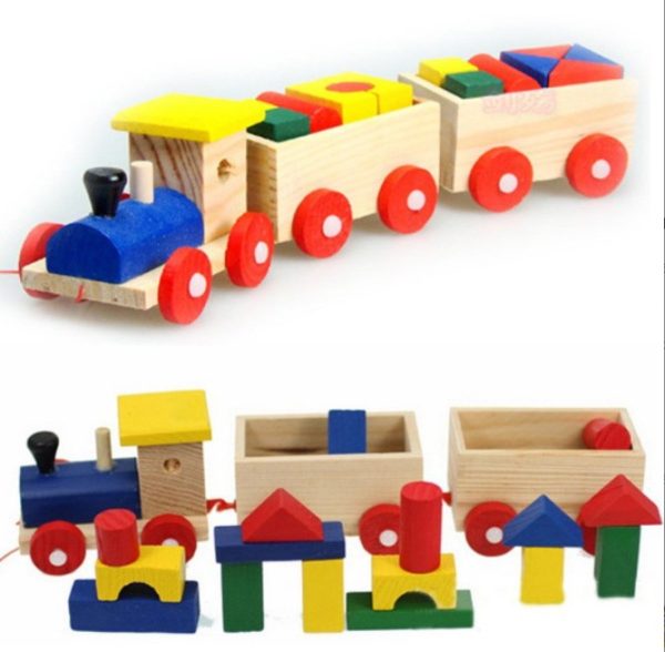 Mainan puzzle kereta api bentuk kayu anak,Building Block Vehicle Train