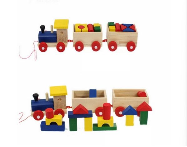 Mainan puzzle kereta api bentuk kayu anak,Building Block Vehicle Train - Image 2