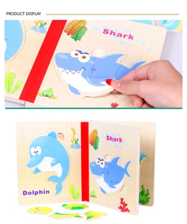 Buku mainan edukasi puzzle, Jigsaw puzzle book wooden toys - Image 4