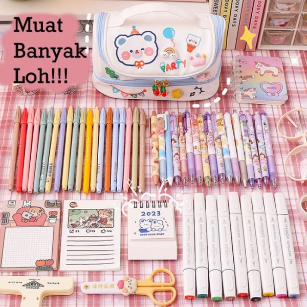 Kotak pensil 2 tingkat kapasitas besar, Tempat Pensil Motif kartun Lucu Double Layer - Image 6