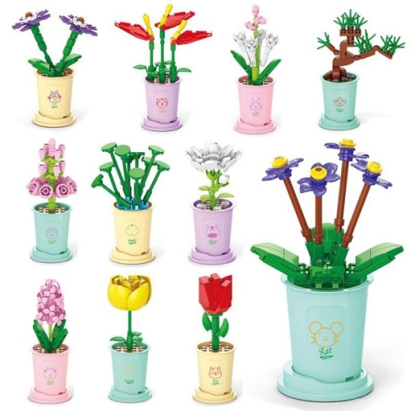 Mainan Mini Bricks Seri Bunga Pot Vase Flower, Mini Building Block 3D