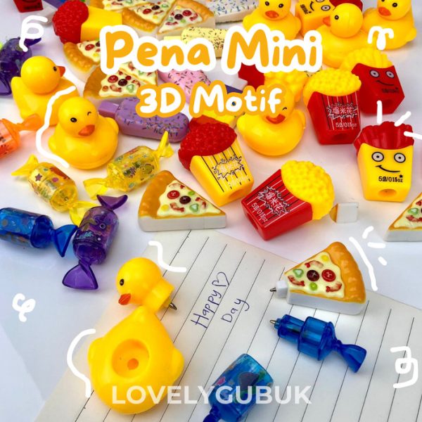 Pena mini karakter lucu, Pena kecil souvenir, Pena Pulpen Balpoint 3D karakter