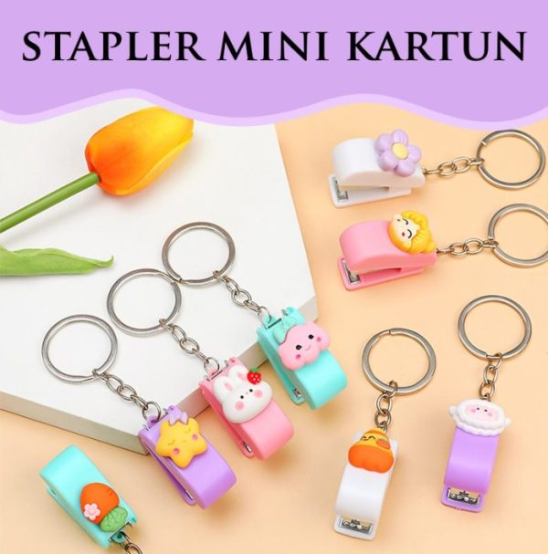 Staper Mini Karakter Kartun, Gantungan Staples Mini Motif Kartun Lucu