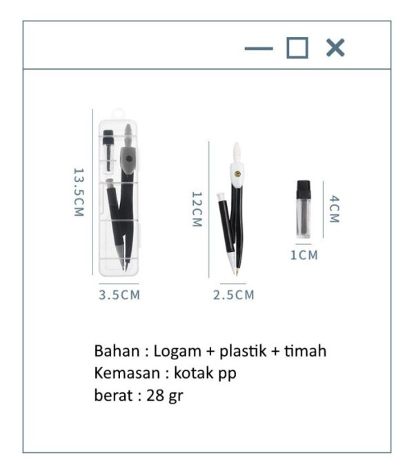 Jangka Matematika dengan pensil isi ulang, Math Compass for drawing - Image 2