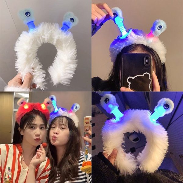 Aksesoris Rambut Bando Monster Lucu dengan LED Bercahaya, Bando Bulu