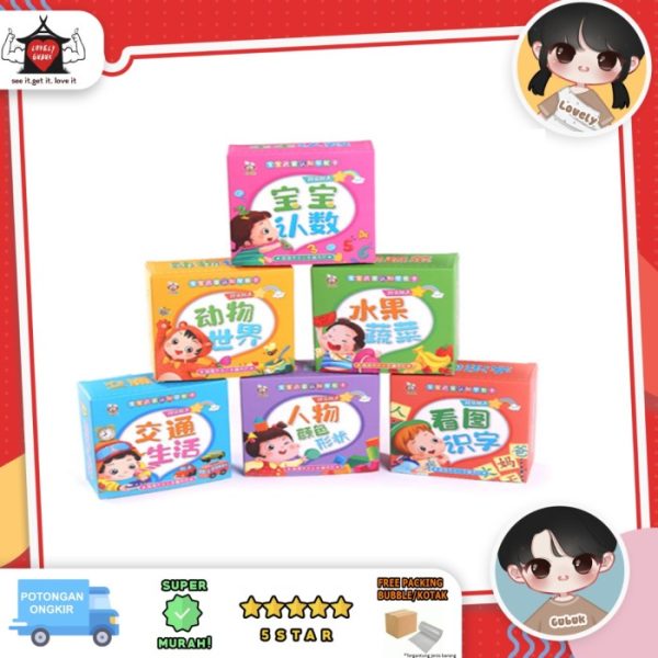 Kartu flashcard belajar anak 2 sisi, Educational card English Mandarin