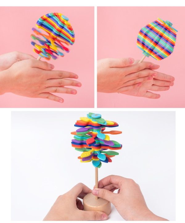 Mainan spin lolipop putar daun kayu anak, Stress Relieve toys spinning