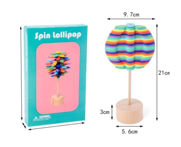 Mainan spin lolipop putar daun kayu anak, Stress Relieve toys spinning - Image 3