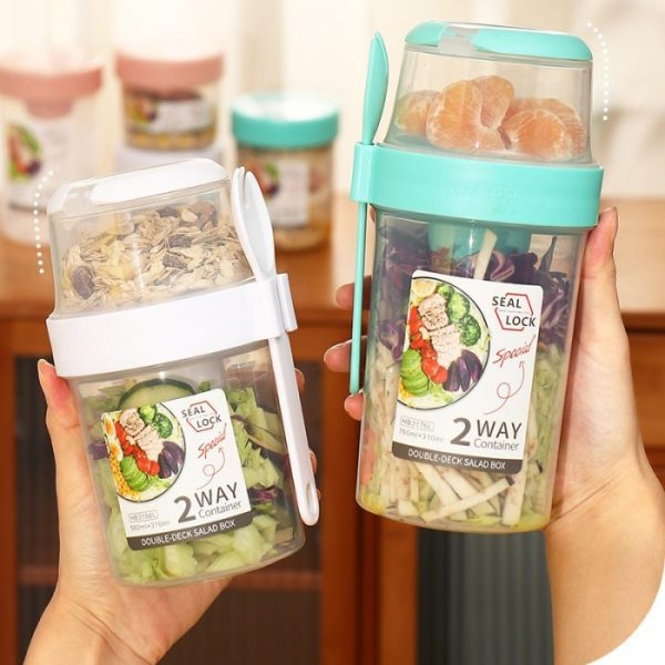 Double layer Plastic Food Container, 4in1 Wadah Salad, Double Deck Salad Box - Image 4