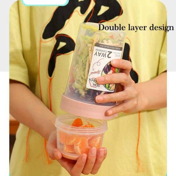 Double layer Plastic Food Container, 4in1 Wadah Salad, Double Deck Salad Box - Image 6