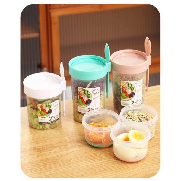 Double layer Plastic Food Container, 4in1 Wadah Salad, Double Deck Salad Box - Image 7