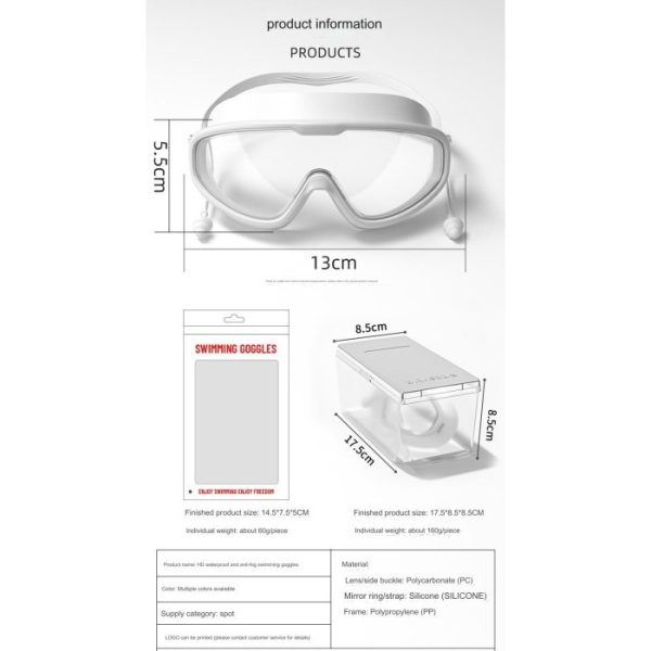 Kacamata renang dewasa, Kacamata polos anti fog big frame, Swimming goggles wide glass - Image 3