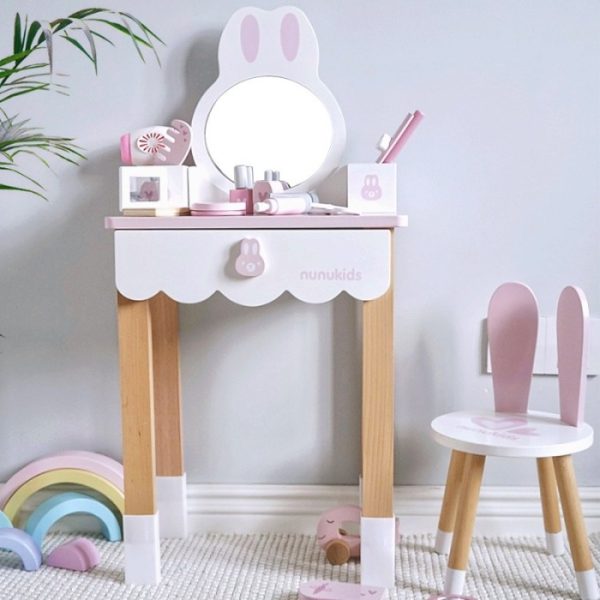 Mainan meja rias kayu pretend play anak, Mini Makeup dressing table play set