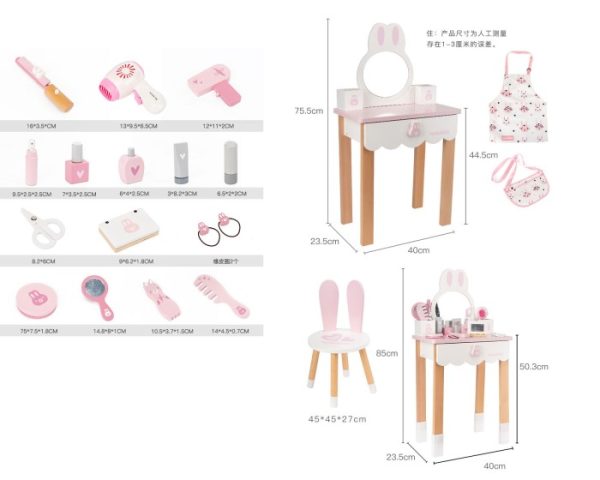 Mainan meja rias kayu pretend play anak, Mini Makeup dressing table play set - Image 2