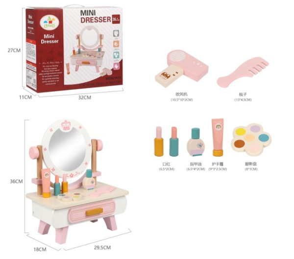 Mainan meja rias kayu pretend play anak, Mini Makeup dressing table play set - Image 4