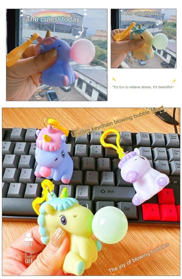 Gantungan kunci unicorn tiup balon, Mainan blow bubbles unicorn - Image 3