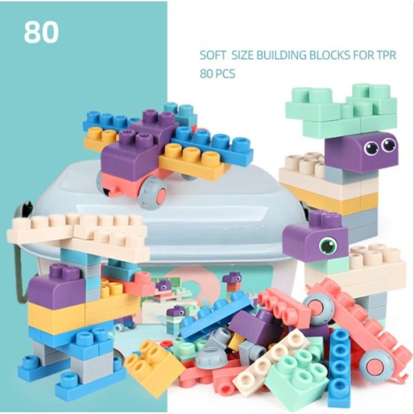 Soft rubber building blocks, Mainan balok lentur bayi gigit 50 80 pcs