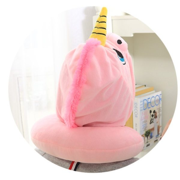 [LOGU] Bantal leher dengan topi unicorn, Bantal leher penutup kepala travel kartun - Image 3