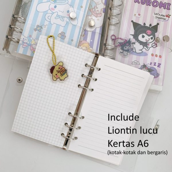 Binder A6 100 Lembar kertas + gantungan, Binder 6 ring Sanrio Lucu, Notebook Lucu, Journaling Book - Image 5