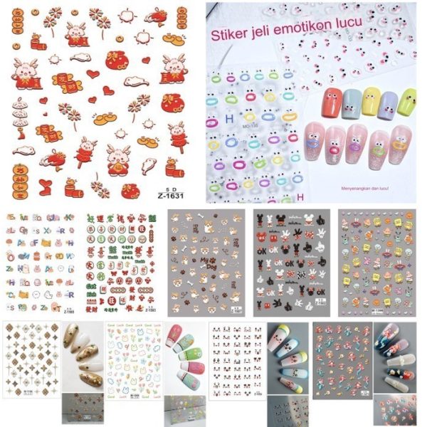 [LOGU] [4] Stiker kuku muncul 3D 5D lucu, Nail Art Sticker Nikah Acara Lucu - Image 3