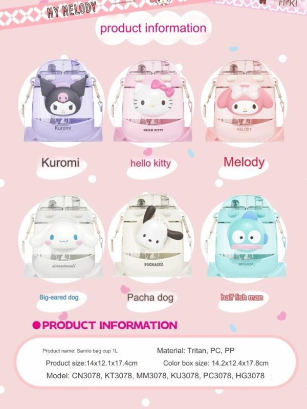 [HANYA BATAM] Botol Minum Sanrio Kuromi Cinnamoroll Kapasitas Besar 1 Liter 2 kepala - Image 5