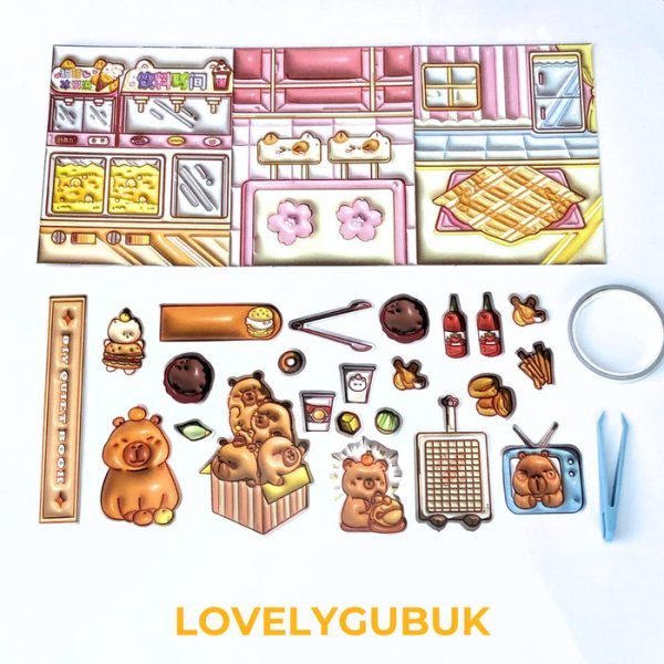 Mainan kerajinan tangan DIY art paper doll, DIY Mini Busy quite book Capybara