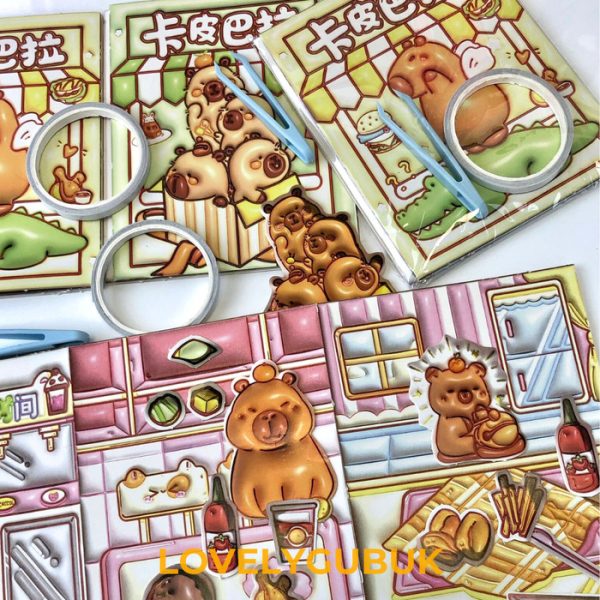 Mainan kerajinan tangan DIY art paper doll, DIY Mini Busy quite book Capybara - Image 5