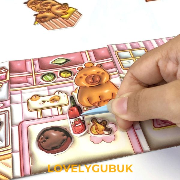 Mainan kerajinan tangan DIY art paper doll, DIY Mini Busy quite book Capybara - Image 6