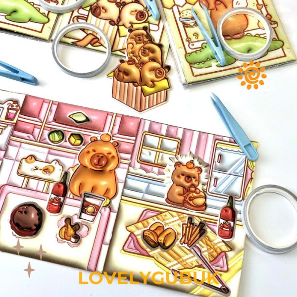 Mainan kerajinan tangan DIY art paper doll, DIY Mini Busy quite book Capybara - Image 7