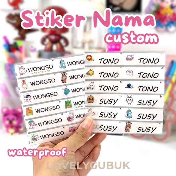 Stiker nama custom, Stiker Label sekolah nama, Stiker Label Brand